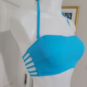 Shade & Shore Caged Back Convertible Bikini Top Underwire Bright Blue 34D NWT